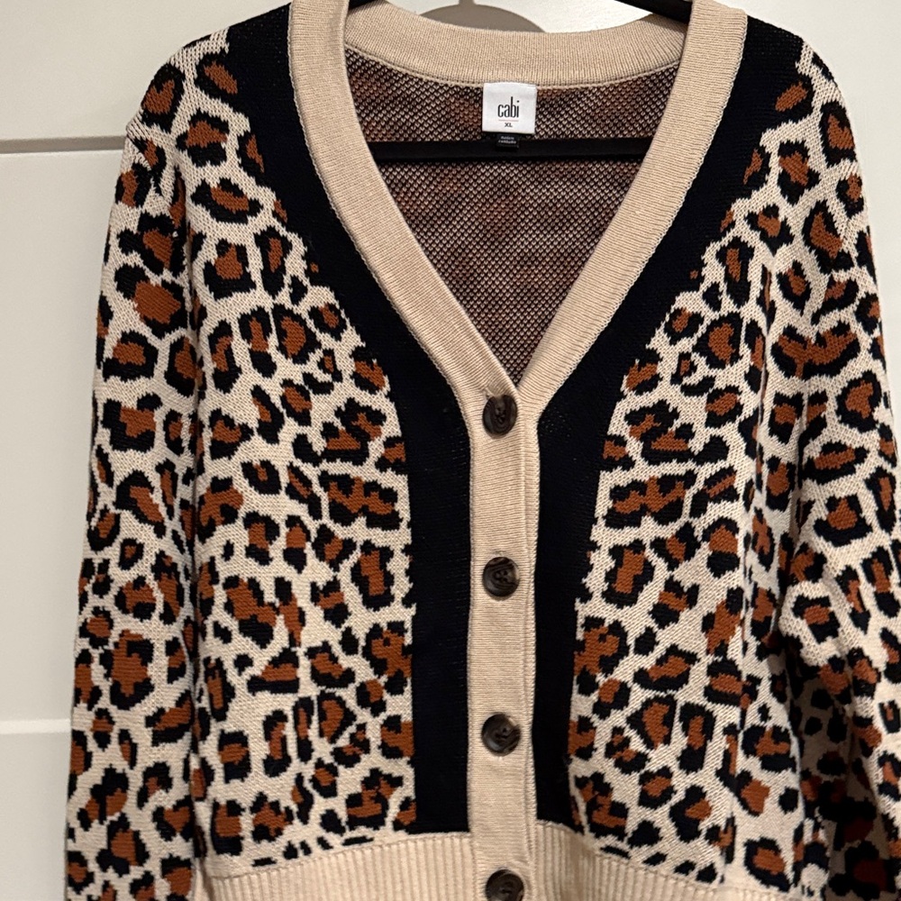 CAbi Leopard Print Cardigan in Black and Tan - Picture 4 of 5